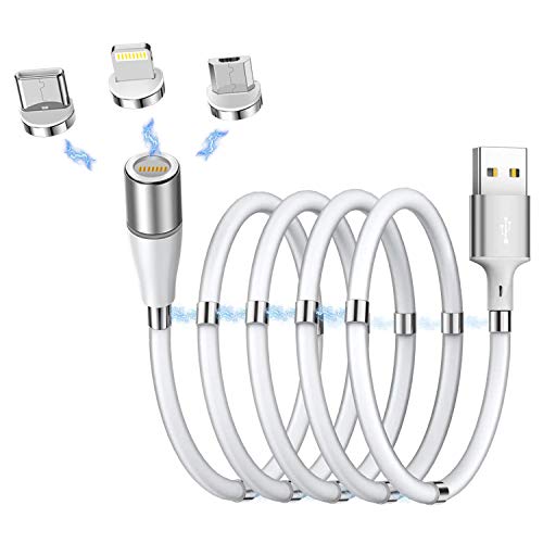 AICase 3-in-1 Magnetic Charging Cable – Retractable Fast Charging Solution for Type-C, Micro USB & i Phone Devices – Tangle-Free and Durable Design for Effortless Organization & Seamless Connectivity