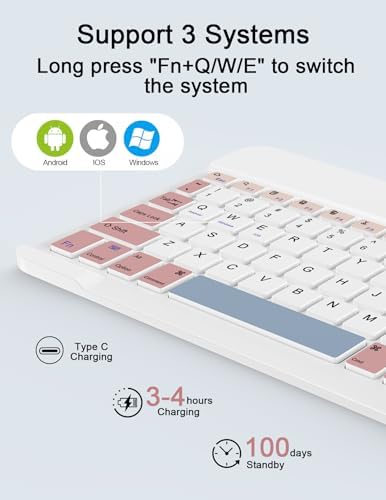Sleek Wireless Keyboard and Mouse Combo – Rechargeable Bluetooth & 2.4 GHz USB for i Pad, Smartphone, PC & Laptop – Ergonomic Design for Ultimate Comfort in White – Elevate Your Workspace Efficiency!