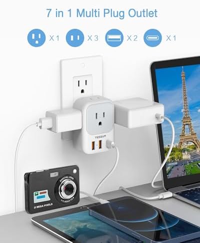 TESSAN Ultimate USB Charger Block – 3-Port Wall Plug Adapter with 4-Box Splitter for Effortless Multi-Device Charging at Home, Office, or Travel – Compact Design with Surge Protection and Enhanced Compatibility for Your Essential Electronics