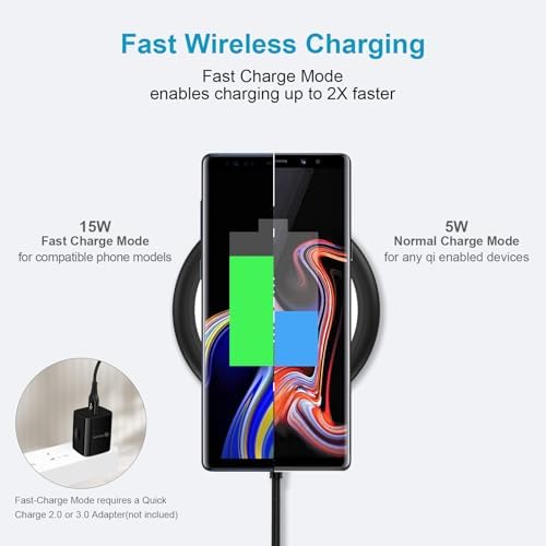 HOOTEK 15 W Fast Wireless Charger Pad – Universal Compatibility for Moto Edge, Samsung Galaxy S Series, and i Phone 16/15 Pro Max – Enhanced Safety Features, Non-Slip Design, and Multi-Protection Charging Station for Speedy Device Power-Up – Ideal for Qi-Enabled Phones and Earbuds