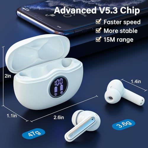 A10 Pro Wireless Earbuds – Advanced Bluetooth 5.3 Hi-Fi Stereo Headphones with 50 Hours Playtime, ENC Noise Cancellation for Superior Clarity, IPX7 Waterproof for Active Users, LED Battery Monitor – Ideal for Gym, Running, and Everyday Connectivity – Sleek Black Design