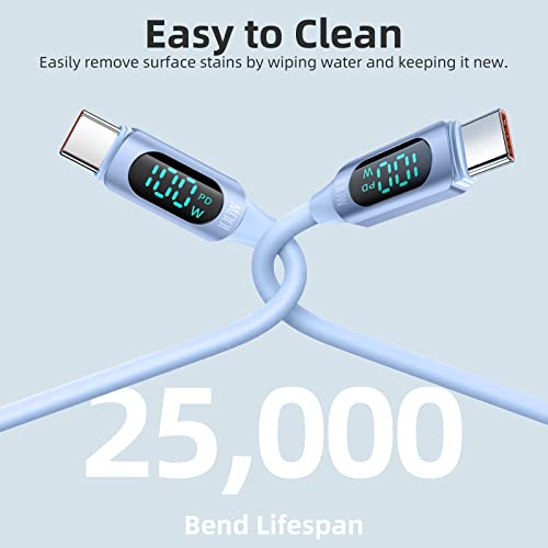 Ultra-Fast 100 W USB C to USB C Cable 2-Pack – 6.6 FT Silicone Charging Cables with LED Display for Samsung Galaxy Z Flip5, Fold5, Flip4, Fold4 – High-Speed 5 A Power Delivery, Enhanced Durability, and Compatibility for All Your Devices