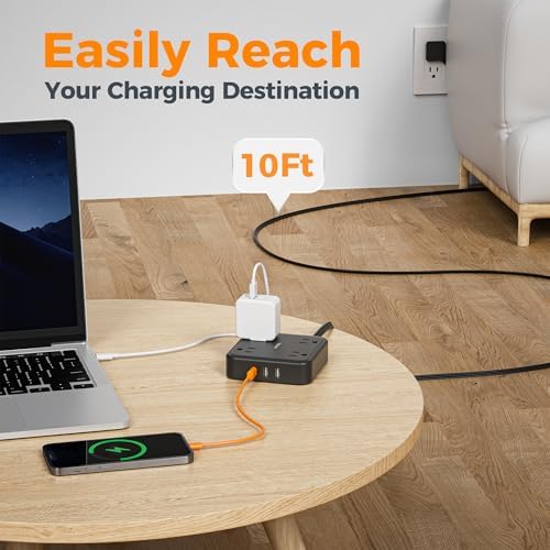TESSAN 5 FT Flat Extension Cord Surge Protector – 4 Outlet Power Strip with 3 USB C Ports (1 USB C) for Fast Charging, 900 Joules Electronics Protection, Space-Saving Design for Home, Office, and Dorm Use, Enhanced Compatibility and Efficiency