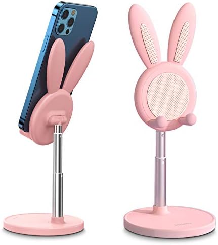 OATSBASF Cute Cell Phone Stand, Adjustable Bunny Phone Stand for Desk, Thick Case Friendly Holder Compatible with iPhone, Kindle, iPad, Switch, All Phones (Pink) – Enhanced Compatibility and Speed