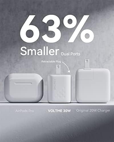 VOLTME 30 W Dual-Port USB C Fast Charger – Compact Wall Charger with Foldable Plug for Efficient Charging of Mac Book Air, i Phone 14 Pro/14 Pro Max, Galaxy, Pixel, i Pad Mini & More – Universal Compatibility & Enhanced Speed for On-the-Go Convenience