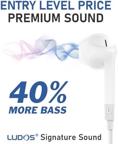 LUDOS FEROX Premium Wired Earbuds – 2-Pack Noise-Isolating Earphones with Integrated Microphone for Crystal-Clear Calls, 5-Year Warranty, Compatible with i Phone, Samsung & Laptops – Perfect for Students and Professionals Who Demand Superior Audio Quality and Comfort on the Go