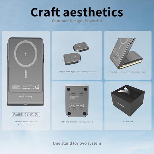 3-in-1 Magnetic Wireless Charging Station for i Phone & Samsung – Portable 5000 m Ah Power Bank, Multi-Device Charger for Apple Watch, Galaxy Watch & Air Pods – Fast Charging with Safety Features – Ideal for Home & Travel