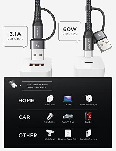 AINOPE 6.6 FT USB C Right Angle Charging Cable with USB to USB C Adapter – 60 W Fast Charging for i Phone 16, 15 Pro, i Pad & Samsung Devices – Enhanced Compatibility & Convenient Access for Gaming and Multitasking