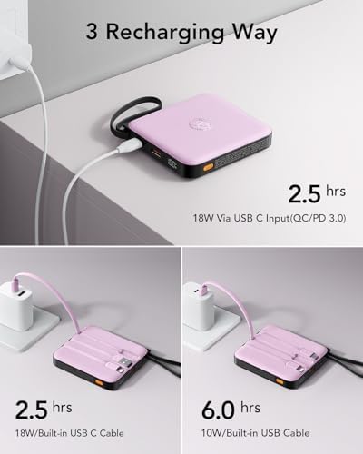 VRURC 10,000 m Ah USB C Portable Charger – Fast Charging Power Bank with Built-in Cable for i Phone 16/15/14, Galaxy S23/S22, Google Pixel & More – Lightweight Green Design for Ultimate Mobility and Reliability