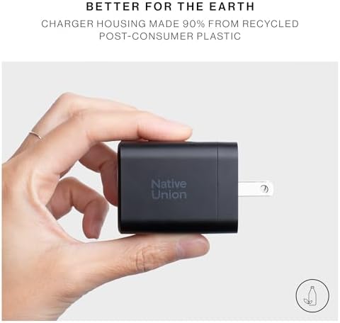 Eco-Friendly Native Union 45 W Ga N USB-C Charger – Ultra-Compact Fast Charging Solution for Mac Book, i Pad, i Phone, Pixel, Galaxy & More – Smart Power Delivery for Optimal Performance – Made from Recycled Materials – Perfect for Travel and Daily Use