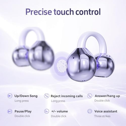 Revolutionize Your Audio Experience with Purple Wireless Bone Conduction Earbuds – Ultra-Lightweight Open Ear Clip-On Headphones Featuring Bluetooth 5.4, Engineered for Active Lifestyles and Enhanced Comfort, Waterproof Durability for Intense Workouts, Stay Aware and Connected with Superior Sound Quality