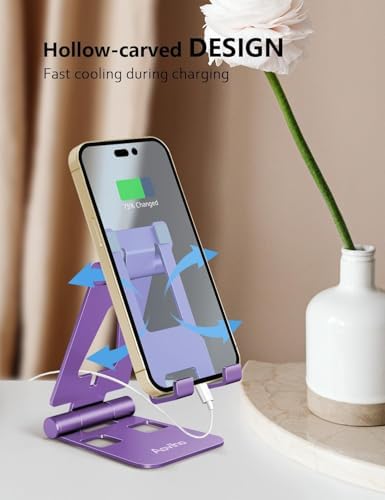 Cell Phone Stand for Desk, Adjustable Desktop Phone Holder Stand, Foldable Moblie Phone Dock for iPhone 15 14 13 12 11 Pro Xs Max Xr X 8 7 6 5 5s SE Nintendo Switch All Phones, Rose Gold – Enhanced Compatibility and Speed