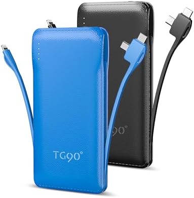 Ultra-Slim 10,000 m Ah TG90° Portable Power Bank with Built-in Lightning and USB-C Cables – Fast Charging, Lightweight Battery Backup for i Phone and Android Devices – Essential On-the-Go Charger for Busy Lifestyles