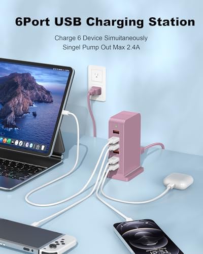 Revolutionary 6-Port USB C Charging Hub – High-Speed Multi-Device Power Station for i Phone 15/14/13/12, i Pad, Samsung Galaxy, and Google Pixel – Compact Travel Charger with Advanced Safety Features – Ultimate Solution for Efficient Charging at Home, Office, and On-the-Go