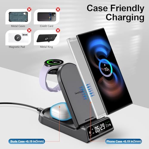 Ultimate 3-in-1 Wireless Charging Station for Samsung Devices – Foldable and Portable Charger for Galaxy S25 Ultra/S25+/S25/S24 Ultra/S23/S22, Galaxy Watch Ultra/7 6/5/4/3, and Galaxy Buds 3/3 Pro – Fast Charging Compatibility (Adapter Not Included) – Streamlined Design for Home and Travel Use