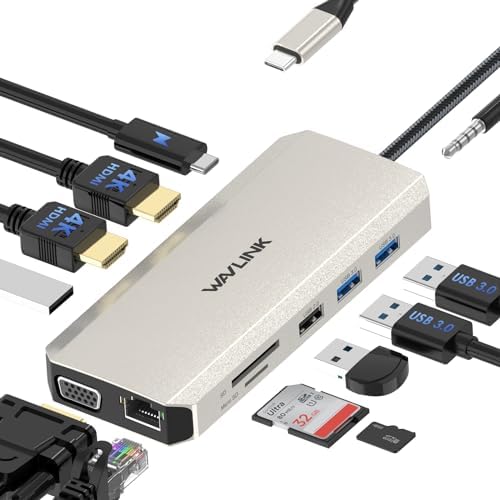 Transform Your Workspace with WAVLINK 12-in-1 USB C Docking Station – Ultimate Triple Display Adapter for Dual Monitor Setup, 100 W Power Delivery, Gigabit Ethernet & Versatile USB Connectivity – Perfect for Windows Laptops and Professionals Seeking Enhanced Productivity