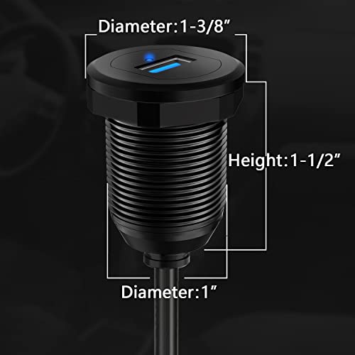 BATIGE Type C USB 3.0 Flush Mount Extension Cable – 3 ft Alloy Shell Car, Truck & Motorcycle Dashboard USB Port with LED Indicator for Enhanced Durability and Seamless Connectivity