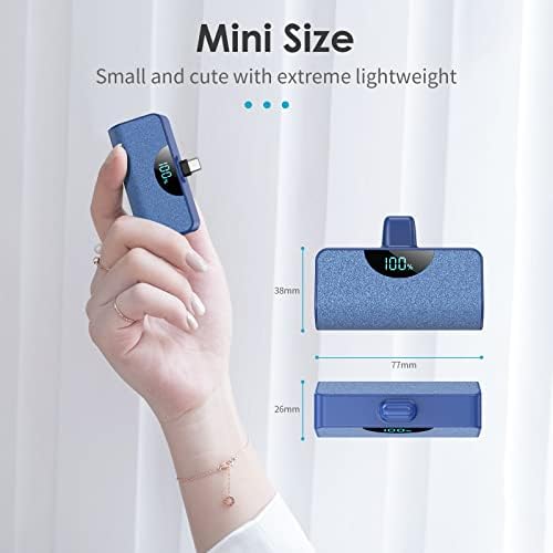 Ultra-Compact 5200 m Ah USB-C Power Bank with LCD Display – Fast-Charging Portable Charger for i Phone 15, Samsung, Google Pixel & Android Devices – Stylish Purple Battery Pack for On-the-Go Power Solutions