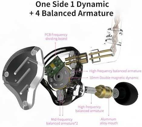 KZ ZS10 Pro In-Ear Monitor Earbuds – Superior Hybrid Audio Experience with 4 Balanced Armature + 1 Dynamic Driver Technology for Audiophiles and Gamers, Customizable Detachable Cable for Optimal Versatility, Ergonomically Designed for Comfort and Precise Sound Performance in Elegant Black Finish