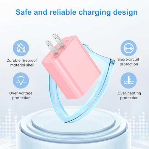 Dayaoncy 20 W Pink USB-C Wall Charger with 10 FT Cable – Fast Charging Solution for i Phone 11/12/13/14 & More – Stylish & Efficient Power Adapter for Home, Office, and Travel Use