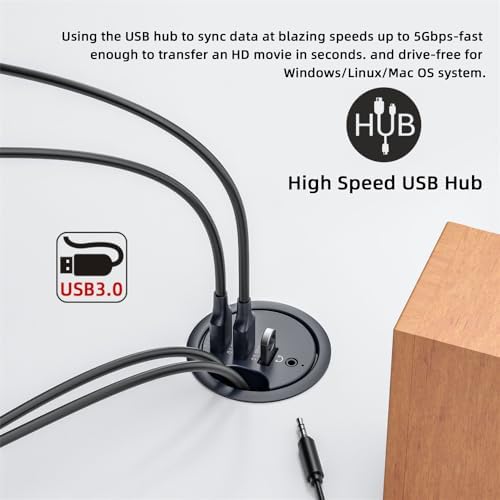 Optimize Your Workspace with the NFHK USB 3.0 Hub & Desk Grommet Dock – High-Speed Dual-Port Splitter with Micro-SD Card Reader for Effortless Device Connectivity and Enhanced Workflow Efficiency