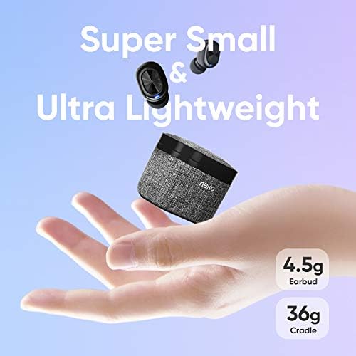 ABKO Ultra Lightweight True Wireless Earbuds with Stylish Fabric Cradle – Bluetooth 5.0 In-Ear Headphones Featuring IPX4 Waterproof Technology, Instant Auto Pairing, and USB-C Fast Charging for Ultimate Sound Experience and Active Lifestyle
