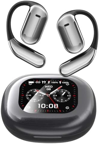 Revolutionary Open Ear Bone Conduction Bluetooth 5.4 Earbuds – IPX7 Waterproof Sports Headphones with Intelligent Touch Control for Active Individuals – Featherlight Design for Superior Sound Quality and Environmental Awareness – Ideal for Running, Cycling, and Outdoor Fitness in Sleek Grey