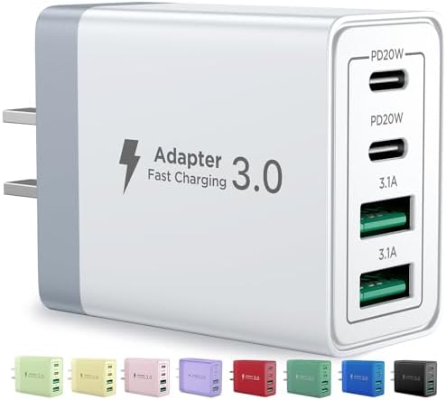 Aioneus 40 W USB C Fast Charging Block – 4-Port Dual PD & QC Wall Charger for i Phone 11-16, i Pad & Samsung Devices – Compact, High-Performance Power Adapter with Enhanced Safety Features for Home & Travel