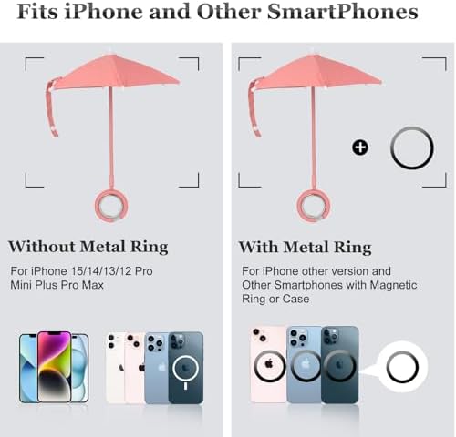 Magnetic Umbrella Phone Stand for Sun Protection,Adjustable Sun Shade Shield for iPhone 16/15/14/13/12 Pro Max,Samsung & Google,Detachable Ring Stand,Heat-Resistant Design,Car Mount Compatible, Black – Enhanced Compatibility and Speed