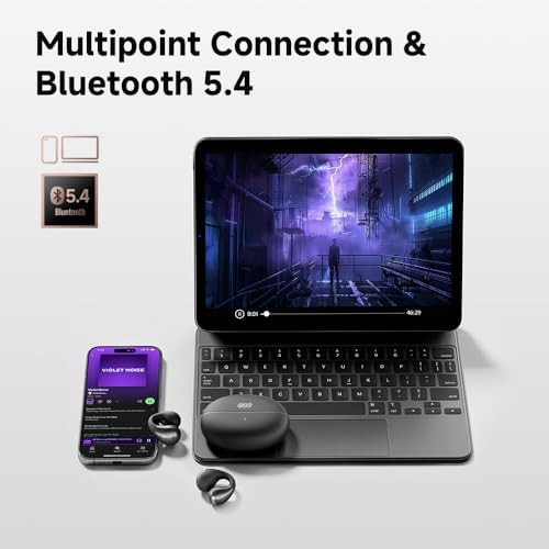 QCY Crossky C30 Open Ear Bluetooth Earbuds – Ultra-Lightweight Clip-On Design with Advanced 4-Microphone Environmental Noise Cancellation for Crystal-Clear Calls, Secure Fit for Dynamic Lifestyles, Dual Device Pairing Capability, and Customizable EQ for Personalized Audio Experience – Ideal for Sports, Outdoor Activities, and Enhanced Safety Awareness