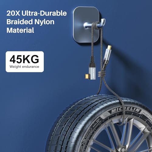 USB C Monitor Cable 8K@60Hz/4K@144Hz, Right Angle Display Video Output, 40Gbps High Speed Data Transfer, USB C 3.2 Gen 2×2, 240W Fast Charge for iPhone 16, MacBook Pro, iPad, Lenovo – 5FT – Enhanced Compatibility and Speed