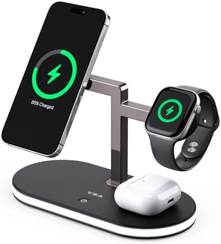 Revolutionary 4-in-1 Magnetic Wireless Charging Station for Apple Devices – Fast, Space-Saving Charger with Touch-Control Night Light for i Phone 12-16 Series, Apple Watch, Air Pods Pro 2/3/4, and More – Enhanced Compatibility & 25% Faster Charging (Black)