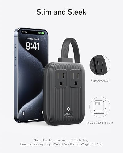 Anker Nano 67 W 6-in-1 USB-C Power Strip: Eco-Friendly Flat Plug Charging Station with Dual AC Outlets, USB-A & USB-C Ports for Fast Charging – Ideal for i Phone 16/15 and Mac Book Users, Perfect for Home & Office Efficiency