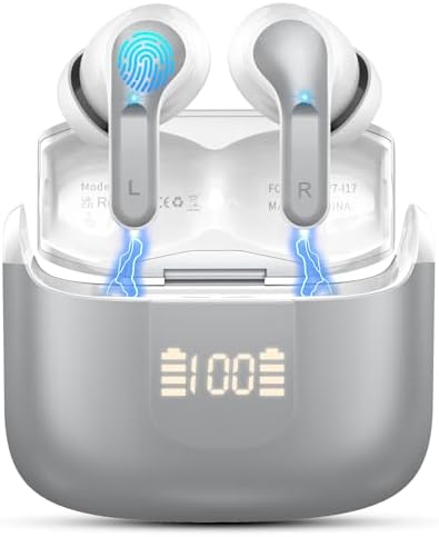 Advanced Bluetooth 5.3 Wireless Earbuds with 40-Hour Battery Life – Immersive Bass Stereo Sound & Noise Cancelling with 4 ENC Microphones – IP7 Waterproof for Sports & Outdoor Use – USB-C Charging & LED Battery Display for Android & i OS Devices