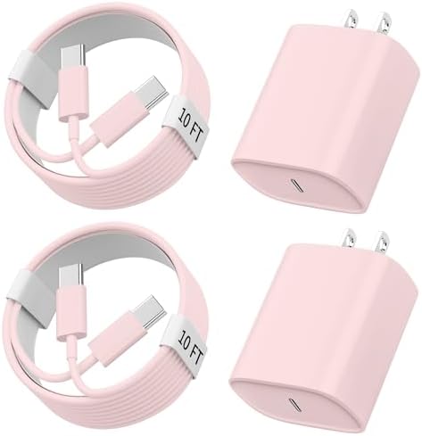Ultimate 10 FT USB-C Fast Charging Kit for i Phone 16 and 15 – 20 W Power Adapter & Extra Long Cord for Rapid Charging of i Pads and Android Devices – Enhanced Compatibility and Durability for Everyday Use