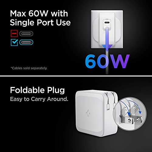 Effortless Power: Spigen 70 W Ga N II Dual USB-C Wall Charger – Fast Charging for Mac Book Pro, i Pad, i Phone & More – Compact Design for On-the-Go Efficiency with Dual Ports & 60 W Single Port Capability – Ultimate Compatibility & Enhanced Safety for All Your Devices