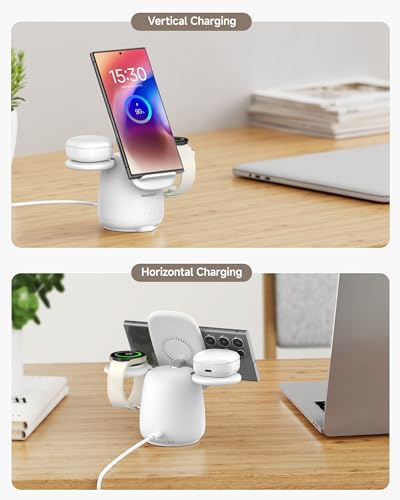 3-in-1 Fast Wireless Charging Station for Samsung Galaxy S25/S24/S23/S22 & More – Compact Multi-Device Charger for Galaxy Watch7/Ultra/6/5 & Galaxy Buds 3/Pro – Enhanced Safety Features & Sleek Design for Effortless Power Management