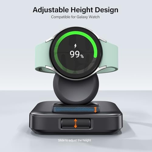 Ultra-Compact Wireless Charger for Samsung Galaxy Watches – 1800 m Ah Power Bank for Series 7, Ultra, 6, 5, 4, 3, Active 2 – Sleek Tech Grey Design for Fast, Cordless Charging Anywhere – Essential Travel Companion for Professionals and Adventurers