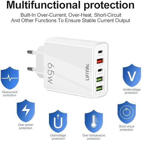 Ultimate European USB C Charger 6.6 A Duo Pack – High-Speed 20 W PD & QC 3.0 Fast Charging Multi-Port Adapter with 2 USB-C and 3 USB-A Ports, Perfect for i Phone 16/15/14/13/12/11 Pro Max, XS, XR, X, SE, 8 Plus & Samsung Devices – Travel-Friendly Plug-in Solution for Efficient Power Delivery and Enhanced Device Compatibility