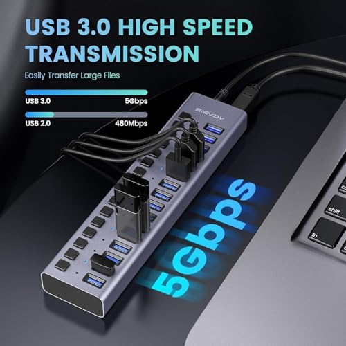 Unleash Your Productivity with the ACASIS 10-Port USB C Hub – Ultra-Fast 10 Gbps Data Transfer, 60 W Power Adapter, Individual Port Control, and Stylish Aluminum Build for Seamless Multi-Device Connectivity in Any Professional Environment