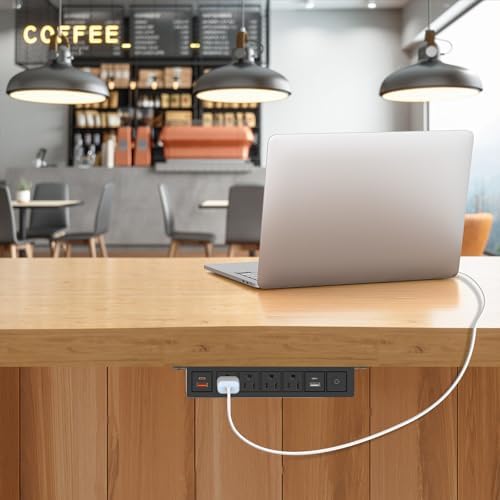Maximize Productivity with QBA 8-in-1 Under Desk Power Strip – 20 W USB-C Fast Charging, 4 AC Outlets, 2 USB-A Ports, 6 FT Cable, Desk Mountable Power Hub for Home Office & Conference Room – ETL Listed for Safety and Reliability