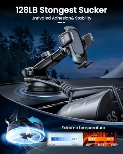 REEVAA Military-Grade Car Phone Holder – Ultra-Stable, Versatile Dashboard & Windshield Mount for i Phone 16, 15, 14 Pro Max, Samsung Galaxy S24, S25 – Secure, Easy Installation & Enhanced Compatibility for Safe Driving