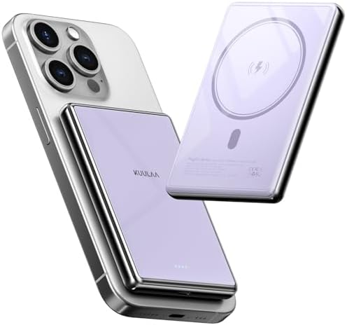 Ultra-Slim Kuulaa Mag Safe Battery Pack 5000 m Ah – Magnetic Portable Charger for i Phone 12-16 Pro Max with USB-C PD 20 W Fast Charging, Elegant Titanium Finish for On-the-Go Power Solutions