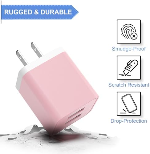 6 Pack Colorful Dual USB Wall Charger by i GENJUN – Fast Charging Cube Power Plug Adapter for i Phone, Samsung Galaxy, Google Pixel & Android Devices – Compact, Multi-Device Charging Solution with Built-In Safety Features – Enhance Your Charging Experience