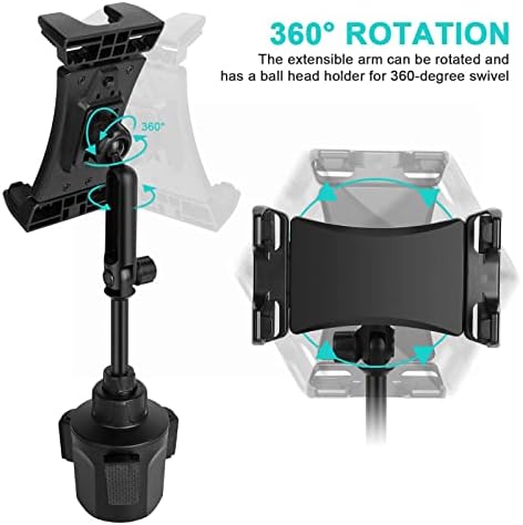 Transform Your Commute with the 360° Adjustable Car Cup Holder Tablet and Phone Cradle Mount – Universal Fit for i Pad Pro, Samsung Galaxy & Smartphones – Ultimate Hands-Free Navigation and Entertainment Accessory for Enhanced Driving Safety and Comfort