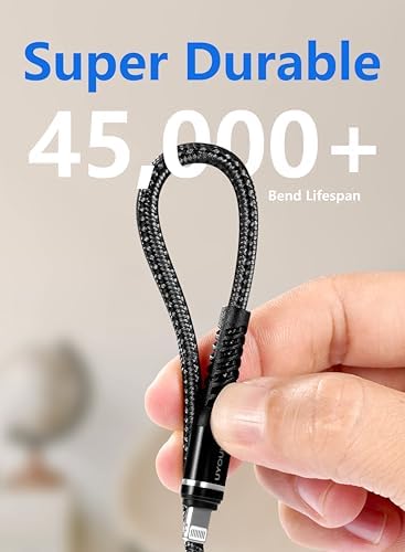 Premium 6 FT USB C to Lightning Charging Cable – 2 Pack, MFi Certified, Fast Charge for i Phone 14, 13, 12, 11, 8, 7, 6, SE, XR, XS, X & i Pad – Durable Braided Design for Enhanced Durability and Flexibility – Black Fast Charging Cord for Effortless Power-Up Anywhere
