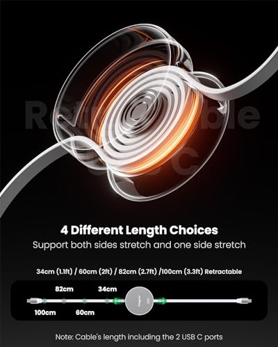 Fasgear High-Power 240 W Retractable USB C to C Charging Cable – Ultra-Fast 5 A Power Delivery for i Phone 15 Plus & Samsung Galaxy S23 – Compact and Durable Tangle-Free Design for Effortless Portability and Efficiency