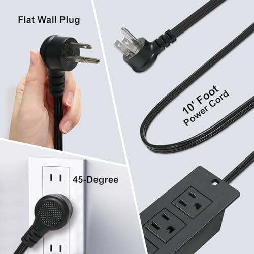Enhance Your Charging Setup with the USB C Conference Recessed Power Strip – 20 W Fast Charging Solution with 3 AC Outlets & 2 USB Ports (PD 20 W & QC 18 W) – Space-Saving Mountable Design & 10 ft Extension Cord for Convenient Access in Furniture Integration – Perfect for Home Offices, Nightstands & More