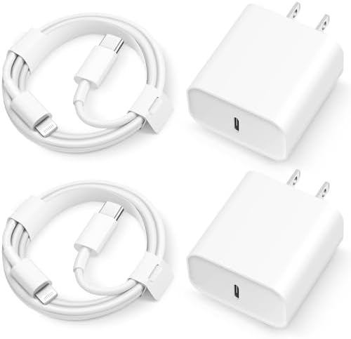 i Phone Super Fast Charger 20 W Dual Pack – Rapid USB-C Wall Charger & 6 FT Charging Cables for i Phone 14, 13, 12, 11 & i Pad – Enhanced Speed, MFi Certified, Compact Design for Home and Travel