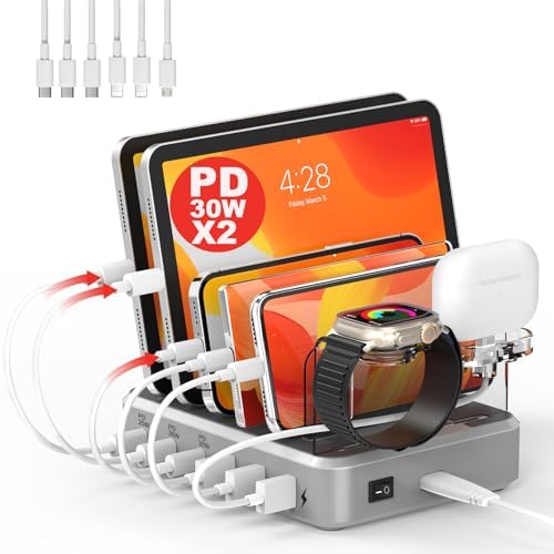 Ultra-Fast 6-Port Charging Hub – 100 W Multi-Device Power Station for i Phone, i Pad & Samsung – Triple PD USB-C Ports for Lightning Speed Charging – Compact, Modern Design with Advanced Safety Features – Perfect for Home Office Efficiency and Device Organization